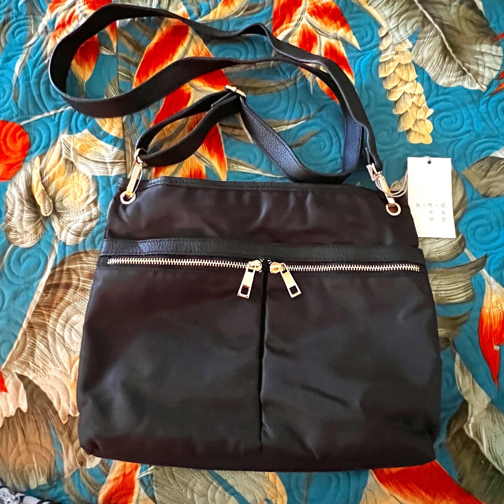 NWT A New Day Crossbody Nylon Handbag Black with Gold